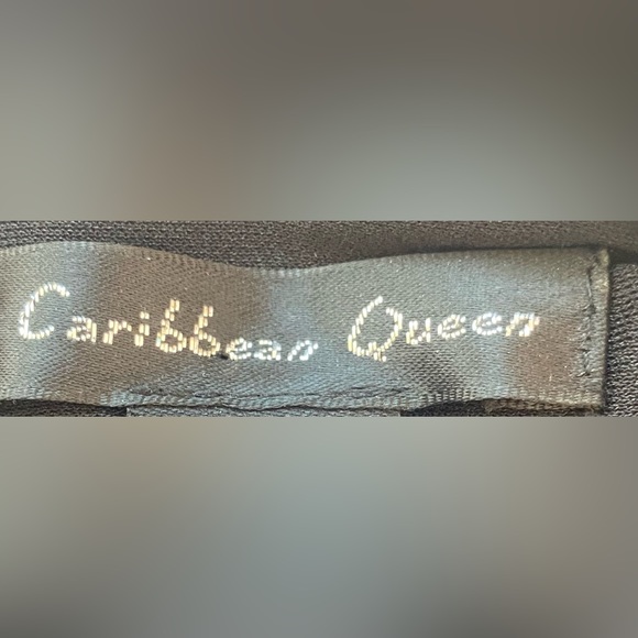 Caribbean Queen Sheath Pencil Dress M Black Backless Sleeveless Gold Zipper Back - Picture 11 of 14